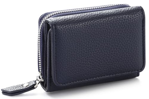 RRANCharltu Geldbörse Damen Klein Leder Kleines Portemonnaie Damen Mini Geldbeutel mit Zipper Münzfach Kartenfächer, Marine Blau von RRANCharltu