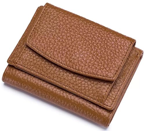 RRANCharltu Kleines Portemonnaie Damen Echtleder mit RFID-Schutz kleine Geldbörse Damen mit Münzfach Mini Geldbeutel mit Kartenfächer, Braun von RRANCharltu
