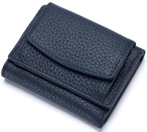 RRANCharltu Kleines Portemonnaie Damen Echtleder mit RFID-Schutz kleine Geldbörse Damen mit Münzfach Mini Geldbeutel mit Kartenfächer, Dunkelblau von RRANCharltu