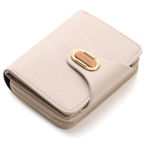 RRANCharltu Geldbörse Damen, Portemonnaie Damen klein PU-Leder Kleiner Geldbeutel mit großes Reißverschluss-Münzfach Mini Geldbörse Stylisches Design mit Metall-Druckknopf, Aprikose von RRANCharltu