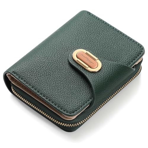 RRANCharltu Geldbörse Damen, Portemonnaie Damen klein PU-Leder Kleiner Geldbeutel mit großes Reißverschluss-Münzfach Mini Geldbörse Stylisches Design mit Metall-Druckknopf, Grün von RRANCharltu