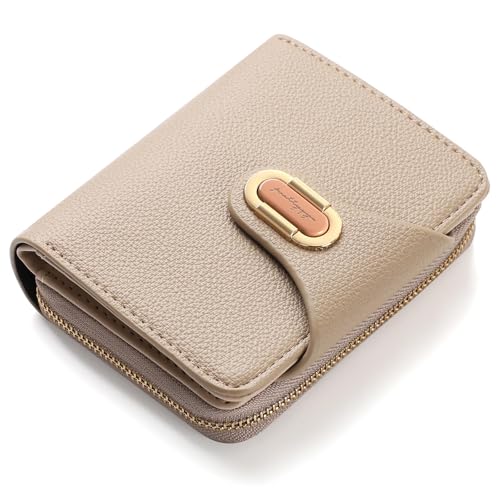 RRANCharltu Geldbörse Damen, Portemonnaie Damen klein PU-Leder Kleiner Geldbeutel mit großes Reißverschluss-Münzfach Mini Geldbörse Stylisches Design mit Metall-Druckknopf, Kamel von RRANCharltu