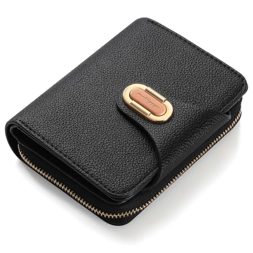 RRANCharltu Geldbörse Damen, Portemonnaie Damen klein PU-Leder Kleiner Geldbeutel mit großes Reißverschluss-Münzfach Mini Geldbörse Stylisches Design mit Metall-Druckknopf, Schwarz von RRANCharltu