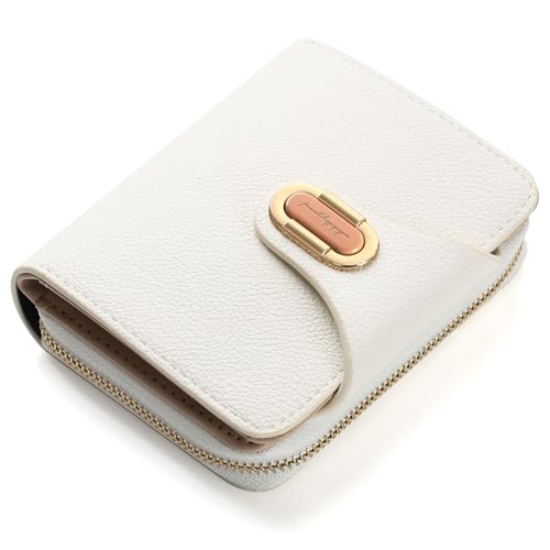 RRANCharltu Geldbörse Damen, Portemonnaie Damen klein PU-Leder Kleiner Geldbeutel mit großes Reißverschluss-Münzfach Mini Geldbörse Stylisches Design mit Metall-Druckknopf, Weiß von RRANCharltu