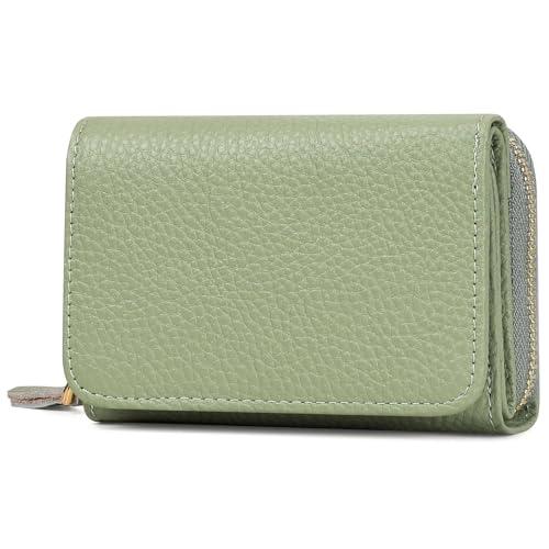 RRANCharltu Portemonnaie Damen Klein Geldbörse Damen Kleines Geldbeutel Klein Portmonee Leder mit Viele Kartenhalter RFID Schutz Mini Geldbörse Kartenhüllen, Grün von RRANCharltu