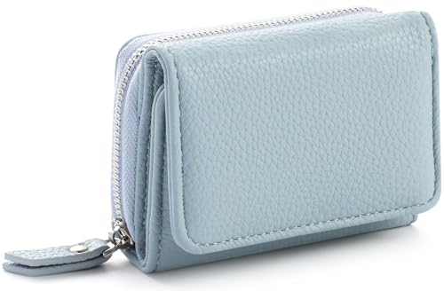 RRANCharltu Geldbörse Damen Klein Leder Kleines Portemonnaie Damen Mini Geldbeutel mit Zipper Münzfach Kartenfächer, Blau von RRANCharltu