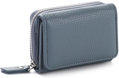 RRANCharltu Geldbörse Damen Klein Leder Kleines Portemonnaie Damen Mini Geldbeutel mit Zipper Münzfach Kartenfächer, Denim Blau von RRANCharltu