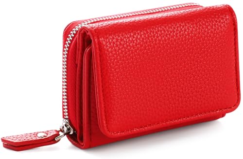 RRANCharltu Geldbörse Damen Klein Leder Kleines Portemonnaie Damen Mini Geldbeutel mit Zipper Münzfach Kartenfächer, Rot RRANCharltu Geldbörse Damen Klein Leder Kleines Portemonnaie Damen Mini Geldbeutel mit Zipper Münzfach Kartenfächer, Rot von RRANCharltu