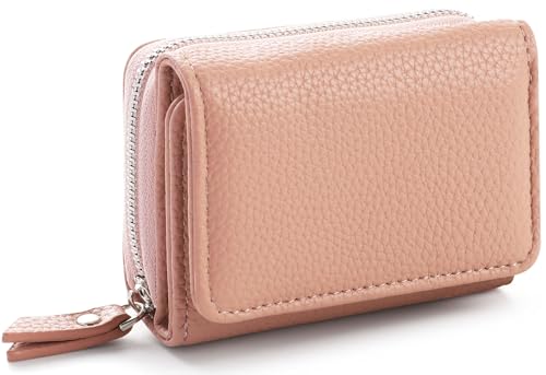 RRANCharltu Geldbörse Damen Klein Leder Kleines Portemonnaie Damen Mini Geldbeutel mit Zipper Münzfach Kartenfächer, Rosa von RRANCharltu
