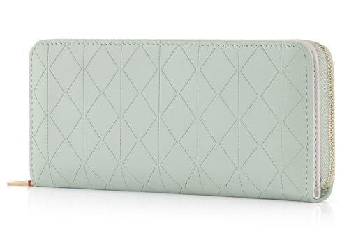 RRANCharltu Geldbörse Damen Leder Portemonnaie Damen groß Geldbeutel im Langformat Gross Portmonee mit Reißverschluss und Druckknopf mit vielen Fächern und Kartenhalter, Grün von RRANCharltu
