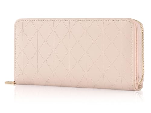 RRANCharltu Geldbörse Damen Leder Portemonnaie Damen groß Geldbeutel im Langformat Gross Portmonee mit Reißverschluss und Druckknopf mit vielen Fächern und Kartenhalter, Rosa von RRANCharltu