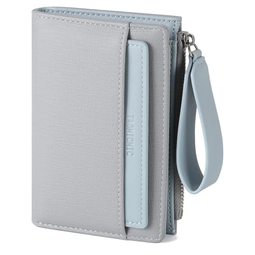 RRANCharltu Geldbörse Damen PU-Leder, Portemonnaie Damen klein Geldbeutel klein mit viele Kartenhalter Geldbörse mittelgroß mit Reißverschluss-Armband und Münzfach, Blau von RRANCharltu