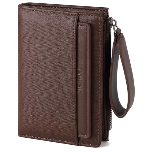 RRANCharltu Geldbörse Damen PU-Leder, Portemonnaie Damen klein Geldbeutel klein mit viele Kartenhalter Geldbörse mittelgroß mit Reißverschluss-Armband und Münzfach, Kaffee von RRANCharltu