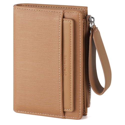 RRANCharltu Geldbörse Damen PU-Leder, Portemonnaie Damen klein Geldbeutel klein mit viele Kartenhalter Geldbörse mittelgroß mit Reißverschluss-Armband und Münzfach, Khaki von RRANCharltu