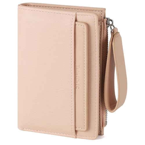 RRANCharltu Geldbörse Damen PU-Leder, Portemonnaie Damen klein Geldbeutel klein mit viele Kartenhalter Geldbörse mittelgroß mit Reißverschluss-Armband und Münzfach, Rosa von RRANCharltu