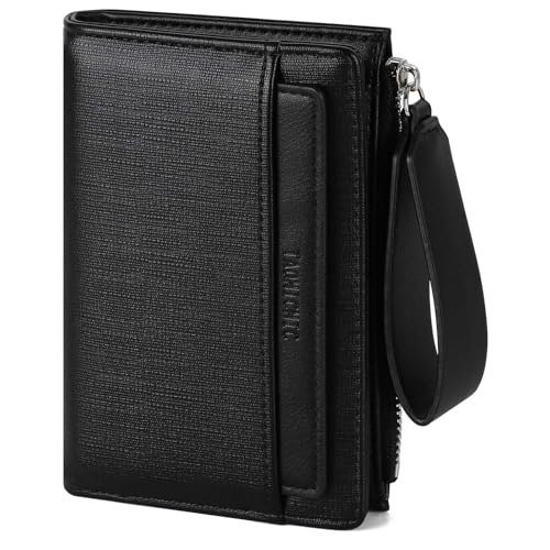 RRANCharltu Geldbörse Damen PU-Leder, Portemonnaie Damen klein Geldbeutel klein mit viele Kartenhalter Geldbörse mittelgroß mit Reißverschluss-Armband und Münzfach, Schwarz von RRANCharltu