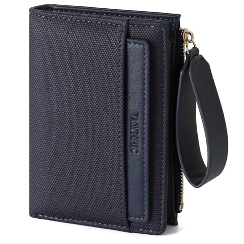 RRANCharltu Geldbörse Damen aus weichem Leder, Portemonnaie Damen klein Geldbeutel klein mit viele Kartenhalter Geldbörse mittelgroß mit Reißverschluss-Armband und Münzfach, Blau von RRANCharltu