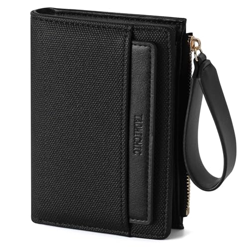 RRANCharltu Geldbörse Damen aus weichem Leder, Portemonnaie Damen klein Geldbeutel klein mit viele Kartenhalter Geldbörse mittelgroß mit Reißverschluss-Armband und Münzfach, Schwarz von RRANCharltu