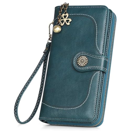 RRANCharltu Geldbörse Damen Leder Portemonnaie Damen groß im Langformat Gross Geldbeutel mit Reißverschluss Druckknopf und vielen Fächern von RRANCharltu