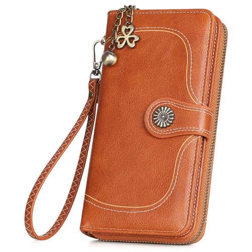 RRANCharltu Geldbörse Damen Leder Portemonnaie Damen groß im Langformat Gross Geldbeutel mit Reißverschluss Druckknopf und vielen Fächern von RRANCharltu