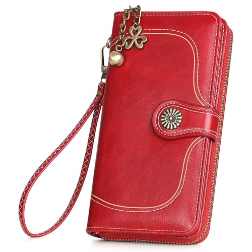 RRANCharltu Geldbörse Damen Leder Portemonnaie Damen groß im Langformat Gross Geldbeutel mit Reißverschluss Druckknopf und vielen Fächern von RRANCharltu