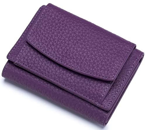 Kleines Portemonnaie Damen Echtleder mit RFID-Schutz kleine Geldbörse Damen mit Münzfach Mini Geldbeutel mit Kartenfächer, Violett von RRANCharltu