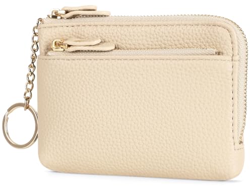 RRANCharltu Portemonnaie Damen klein, Schlüsseltasche Weichem Leder Mini Geldbörse Münzbörsen für Damen Kleiner Geldbeutel mit Reißverschluss Kartenfächer Brieftasche Mädchen, Cremefarben von RRANCharltu