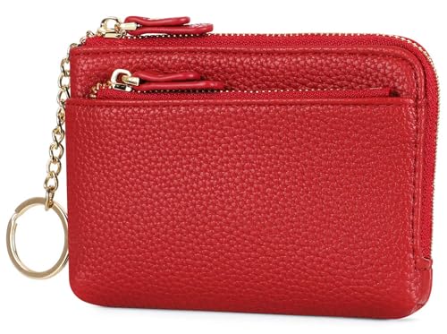 RRANCharltu Portemonnaie Damen klein, Schlüsseltasche Weichem Leder Mini Geldbörse Münzbörsen für Damen Kleiner Geldbeutel mit Reißverschluss Kartenfächer Brieftasche Mädchen, Rot von RRANCharltu