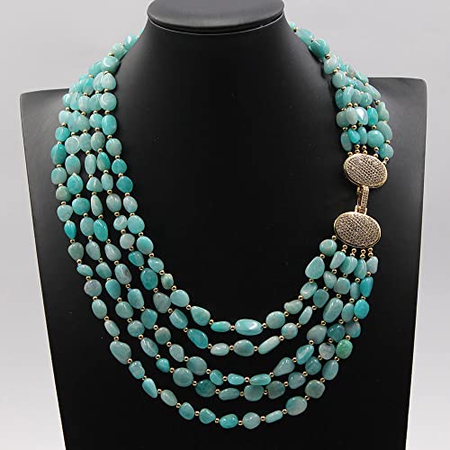 RRBXXUYN 5 Rows Green Peruvian Freeform Shape Real Stone Multi Strands Necklace For Women von RRBXXUYN
