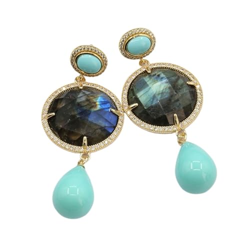 RRBXXUYN Blue Shell Coin Shape Labradorite Dangle Earrings Turquoises Stud Earrings For Lady Gifts von RRBXXUYN
