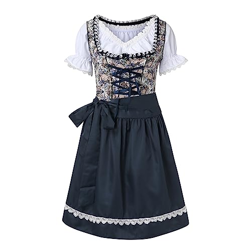 Dirndl Damen 3 Teilig - Trachtenkleid Midi Dirndlkleid Trachten Kleid + Dirndlbluse + Dirndlschürzen Dirndel Trachtenmode Dirndelkleider Dirndl & Dirndl-Sets Oktoberfest Bluse Damen Dirndlbluse Weiß von RRGEAR