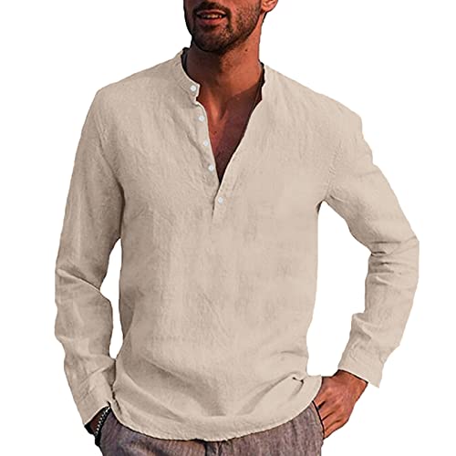 Leinenhemd Herren Kurzarm Hemd Herren Slim Fit Henley Shirt Sommer Freizeithemd Baumwoll Tops T-Shirt Kurzarm Hemden MäNner Für Dinnerpartys/Arbeit von RRGEAR