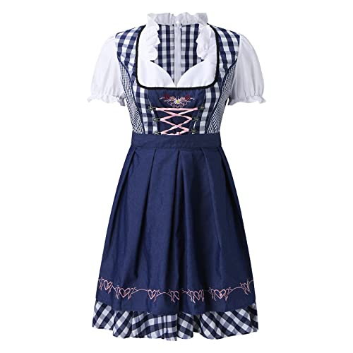 RRGEAR Damen Dirndl Kleid Dirndlkleid Trachtenkleid Midi schwarz Hakenverschluß Dirndl Damen 3 TLG, Midi für Oktoberfest, mit Schürze und Bluse Oktoberfest Accessoires Trachtenbluse Langarm von RRGEAR