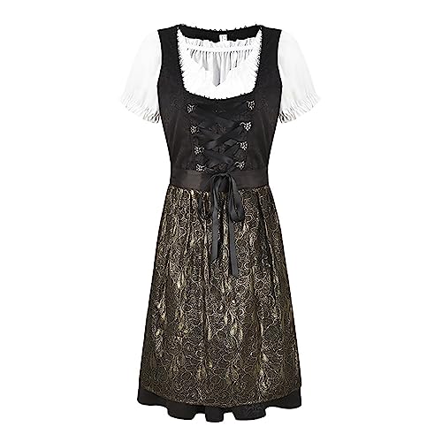 RRGEAR Damen Dirndl Kleid Dirndlkleid Trachtenkleid Midi schwarz Hakenverschluß Oktoberfest Kleidung Neujahr/Geburtstag Geschenk von RRGEAR