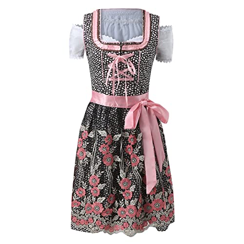 RRGEAR Damen Dirndl Roseline Kleid für besondere Anlässe Dirndl Damen midi 3tlg.Trachtenkleid für Oktoberfest,Karneval Bayrische Tracht Damen Dirndl Hochgeschlossen von RRGEAR