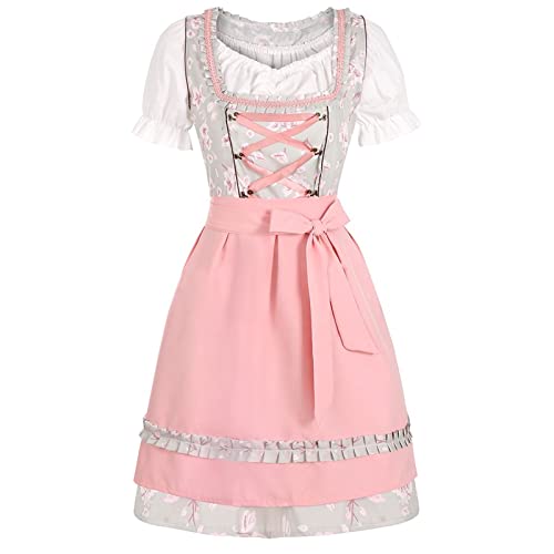 RRGEAR Damen Midi Dirndl Elegante Trachtenkleid für Oktoberfest inkl. Spitzen Dirndlschürze Kleidung Oktoberfest Damen S/M/L/XL/5XL von RRGEAR