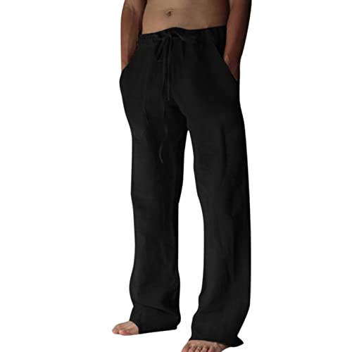 RRGEAR Herren Hose Lang mit Kordelzug Seitetasche Strandhose aus Baumwollmischung Sommerhose Stoffhose Herren Sommer Für Papa/Freund/Ehemann/Sohn von RRGEAR