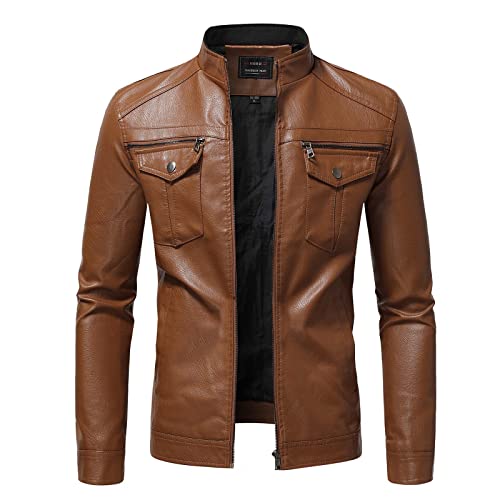 RRGEAR Herren Jacke Übergangsjacke Bikerjacke Freizeitjacke Gesteppt Echt Lederjacke Herren Winterjacken von RRGEAR