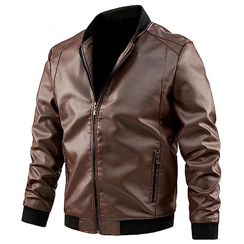 RRGEAR Herren Jacke aus Kunstleder mit Stehkragen Übergangsoberteil Lässig Motorrad Piloten Reißverschluss Casual Klassisch Lederjacke Jacken Herren Winter Winterjacke Wasserdicht Herren von RRGEAR