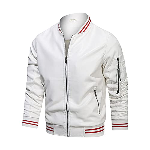 RRGEAR Herren Jacke aus Kunstleder mit Stehkragen Übergangsoberteil Lässig Motorrad Piloten Reißverschluss Casual Klassisch Lederjacke Lederjacke Mit Fell Damen Herren-Jacken von RRGEAR