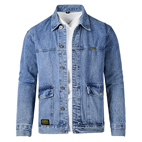 RRGEAR Herren-Jeansjacke, Cowboy-Schnitt, ungefüttert Herren Basic Jeansjacke Herren Jeansjacke Biker Style Jeans Jacket Blue Denim Jacke Blau Jeans Jacke Herr Arbeit/Party von RRGEAR