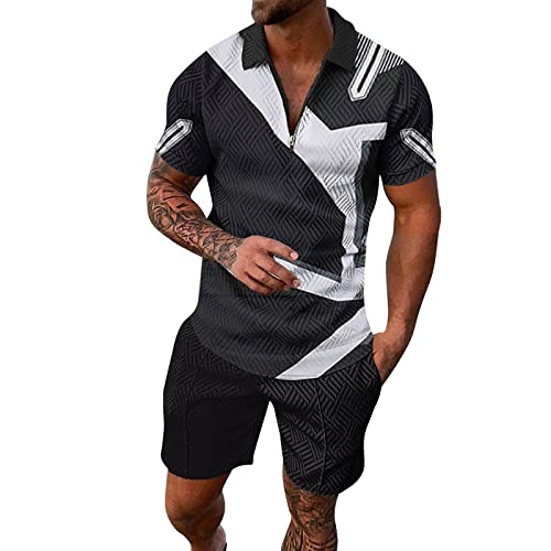 RRGEAR Herren Jogginganzug Sportanzug 2-Teiliges Outfit Sport Set Kurzarm StreifenspleißEn Pullover Sommer Freizeit Freizeit Kurze DüNne Sets JoginganzüGemäNner von RRGEAR