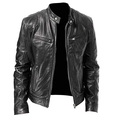 RRGEAR Herren Lederjacke Biker Jacken Lederjacke Herren Schwarz Hardshelljacke Herren Geschenk für Freund/Ehemann/Sohn von RRGEAR