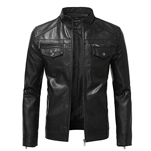 RRGEAR Herren Lederjacke Bikerjacke Lammnappa schwarz Pflanzlich gegerbt Herren Jacke Lederjacke Echtleder Leder Biker Übergangsjacke Jacke MäNner Winterjacke Schwarz Herren von RRGEAR