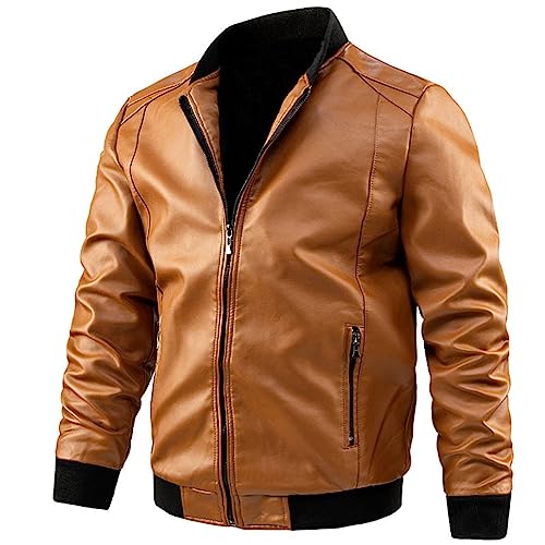 RRGEAR Herren Lederjacke Jacke Rindleder Biker Herren Jacke Kunst- Lederjacke Biker Black Übergangsjacke Schwarz Herren Lederjacke Winterjacke Herren Warm von RRGEAR