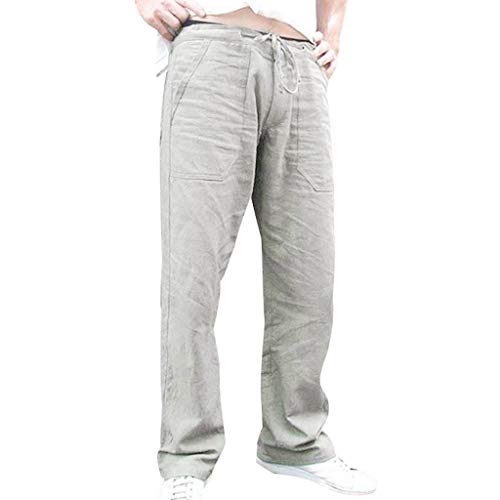 RRGEAR Herren-Leinenhose, lässige Yogahose, Leichter Kordelzug, entspannte Passform Strandhose Herren S/M/L/XL/5XL von RRGEAR