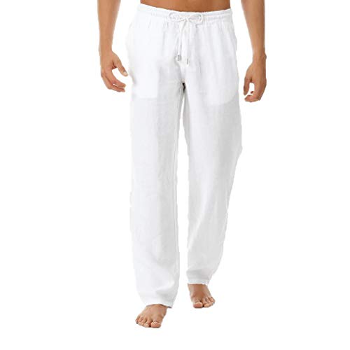 RRGEAR Herren Leinenhose Casual Elastische Taille Kordelzug Yoga Strand Hose Leinenhose Herren Sommer S/M/L/XL/5XL von RRGEAR