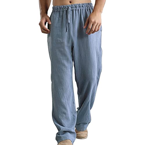 RRGEAR Herren Leinenhose Freizeithose Kordelzug Leichte Sommer Strand Hose Leinen Stilvoll und elegant von RRGEAR