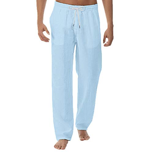 RRGEAR Herren Leinenhose Freizeithose Kordelzug Leichte Sommer Strand Hose WeißE Leinenhose Track Pants von RRGEAR