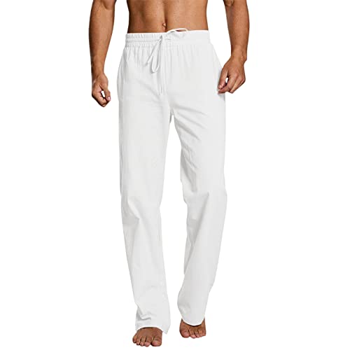 RRGEAR Herren Leinenhose Sommer Stretch Leicht Freizeithose Casual Loose Fit Sommerhose mit Taschen Leinenhose Herren Freizeithose Männer Leicht Sommerhose Yoga Strandhose mit Taschen Elastischer von RRGEAR